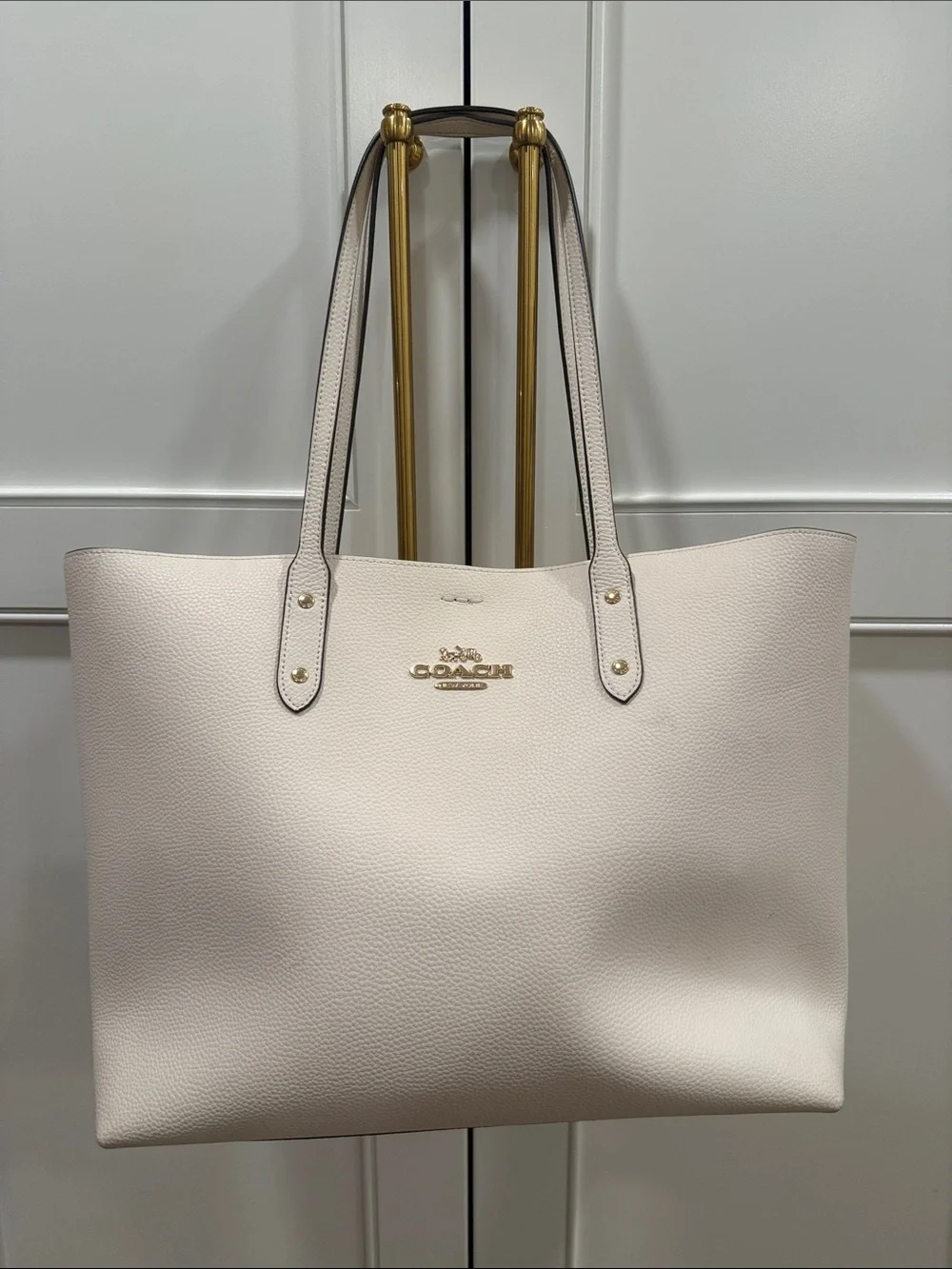 COACH Pebbled Leather Tote in off white with Gold Hardware